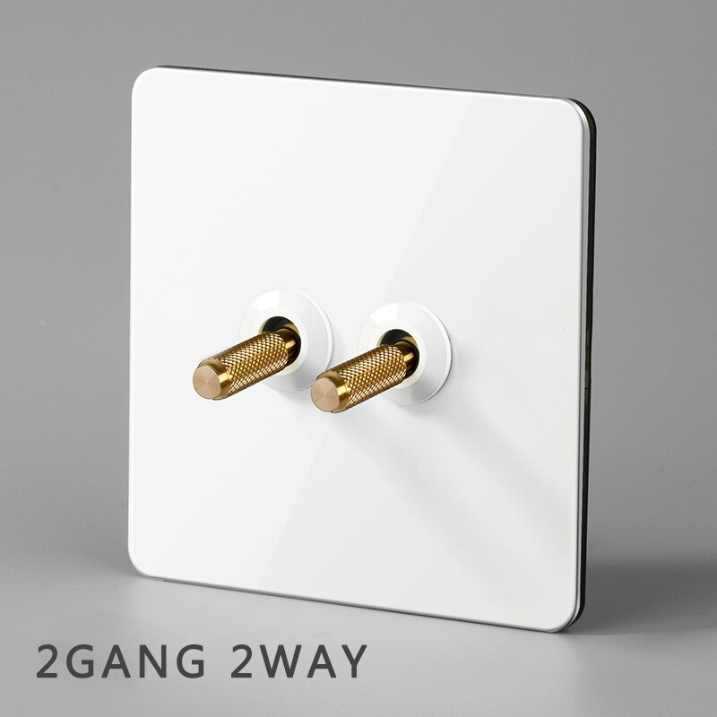 Interrupteur mural en laiton, bouton à bascule en métal vintage 220v 1/2/3/4 gangs .2 voies 10a interrupteurs pour salon levier en laiton panneau blanc: 2 gangs 2 voies
