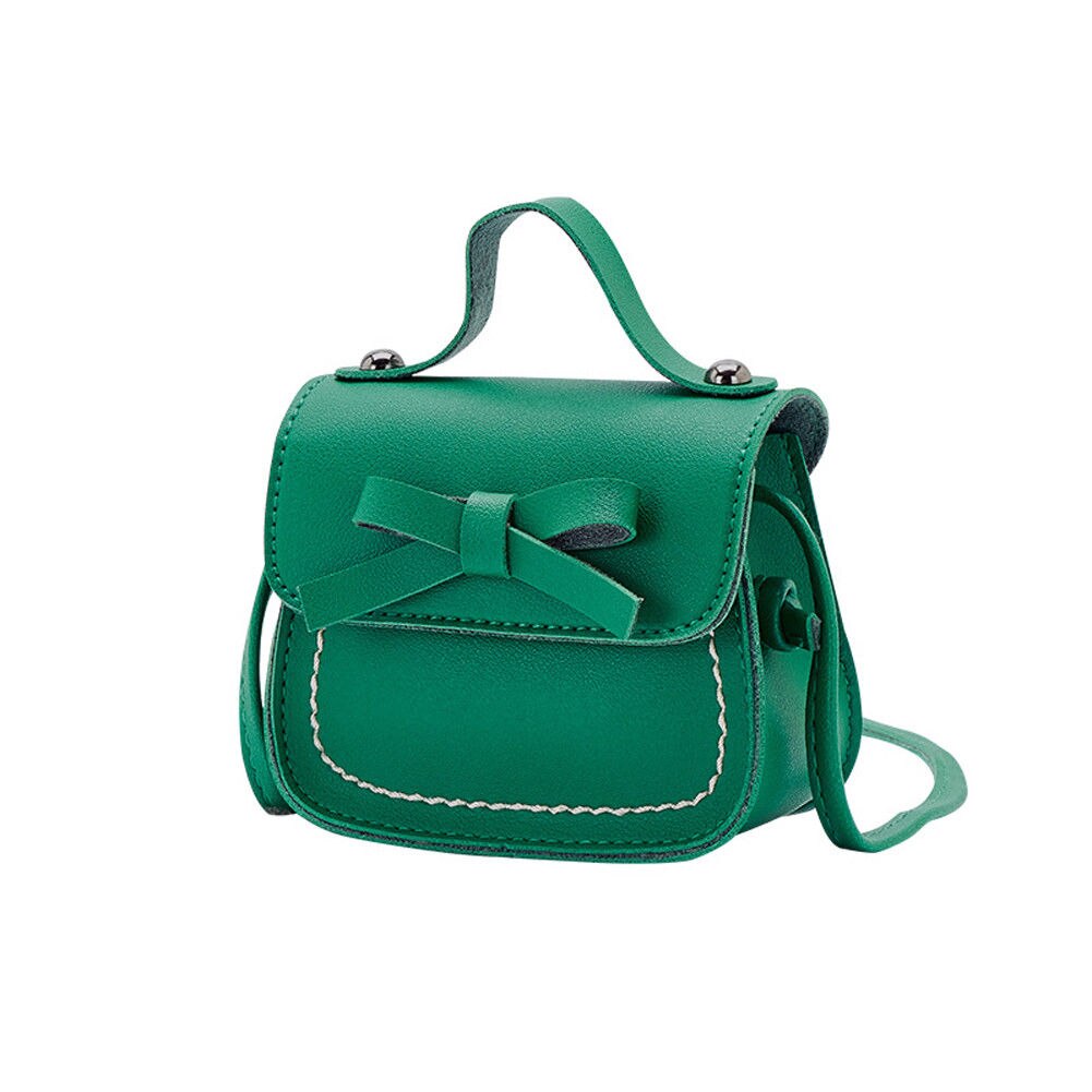 Children Girls Cute Bowknot Pure Color Handbags Kids Leather Shoulder Bags Mini Crossbody Bag Clutch: Green