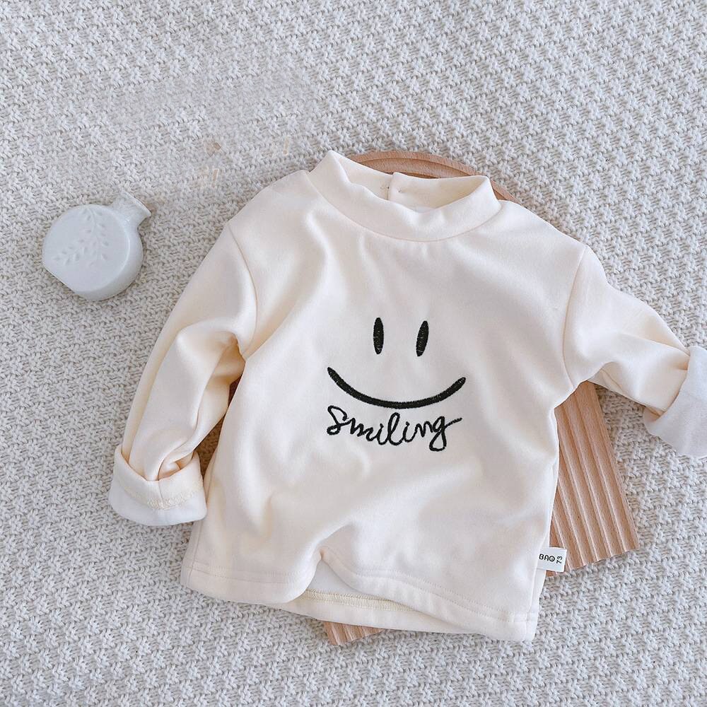 Warm Winter Meisjes T-shirt Tops Kinderen Kids Baby Zuigelingen Lange Mouw Fluwelen Glimlach T-shirts Basic Tee S11866: Apricot / 3T