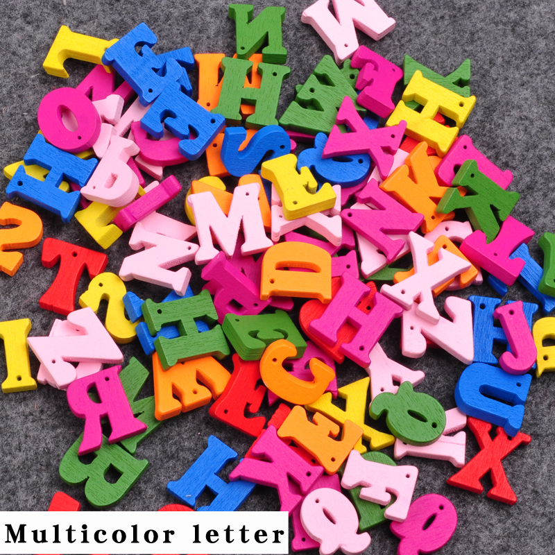 100Pcs Wooden Letters Decorative Alphabet English Letter Decoration Wood Numbers Baby Early Learning Tool Scrapbooking Craft DIY: Multicolor letter