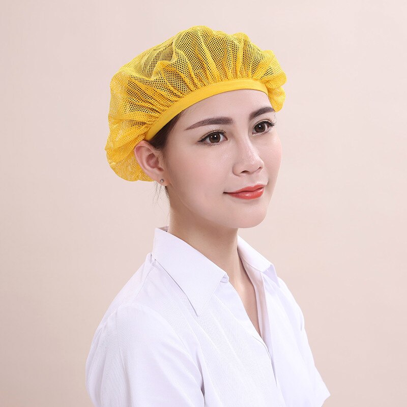 Chapeau de travail en cuisine, casquette élastique en maille, uniforme de Chef respirant pour café Restaurant boulangerie, casquette d'atelier unisexe 2 pièces/lot: YELLOW
