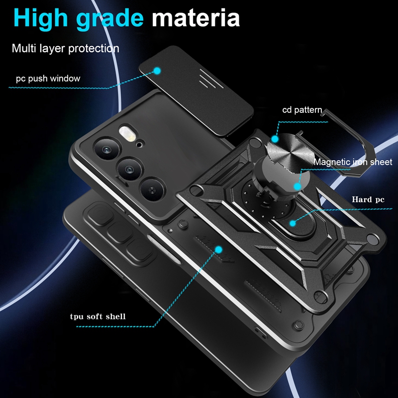 Magnetic Ring Holder Armor Case for OPPO Realme C75 C 75 RealmeC75 4G Slide Camera Protect Cover For Realme 14X 14 X Realme14X