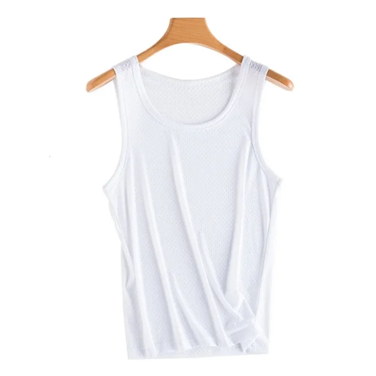 Tops para hombre, chaleco de seda helada, ropa exterior, camisetas sin mangas transpirables con agujeros de malla de secado rápido, chaleco fresco de verano, tanques de viaje para playa