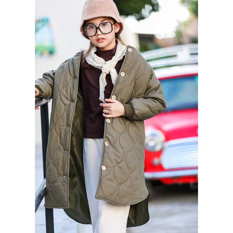 Korean Style Teen Girls Long Style Cotton Coat Winter Children Loose Casual Jacket Kids Warm Clothing, #1166