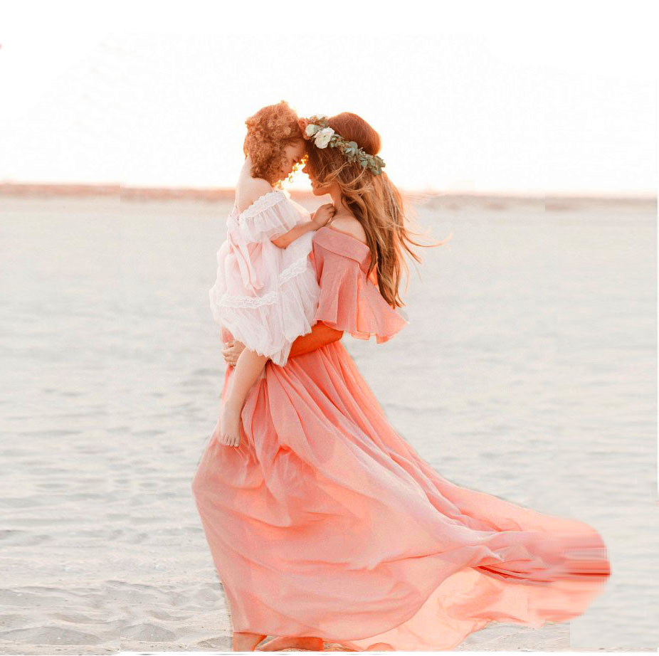 Sexy Off Shoulder Strapless Maternity Dresses Women Pink Chiffon Gown Pregnancy Dress Boho Pink Maxi Long Photo Shoot Dress