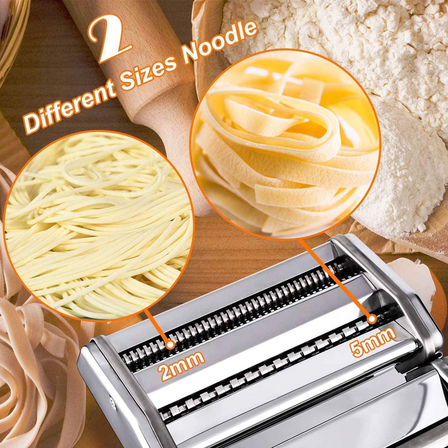 Máquina Past Fresca, Máquina de Cortador de Pasta de Acero Inoxidable, Máquina de Rodillos Para Casa Cocina Fabrica de Fideos Frescos de Masa Tagliatelle de Lasaña de Espaguetis