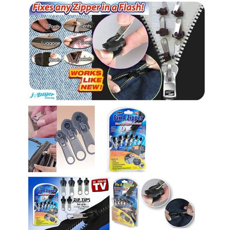 6 Stks/zak Universal Instant Fix Rits Reparatie Kit Vervanging Zip Slider Tanden Rescue Ritsen Voor Naaien Kleding