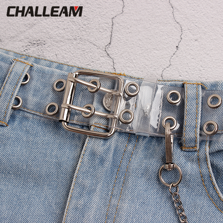 Zwei Reihe PVC Klar Gürtel Für Frauen Stift Schnalle Weiblichen Weiß Taille Hosen transparent Gürtel Damen Jeans Tülle Gürtel 154