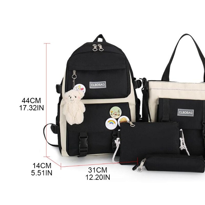 4pcs/set Canvas School Bag for Teenagers Girls Student Women Travel School Backpacks Female Book Bags