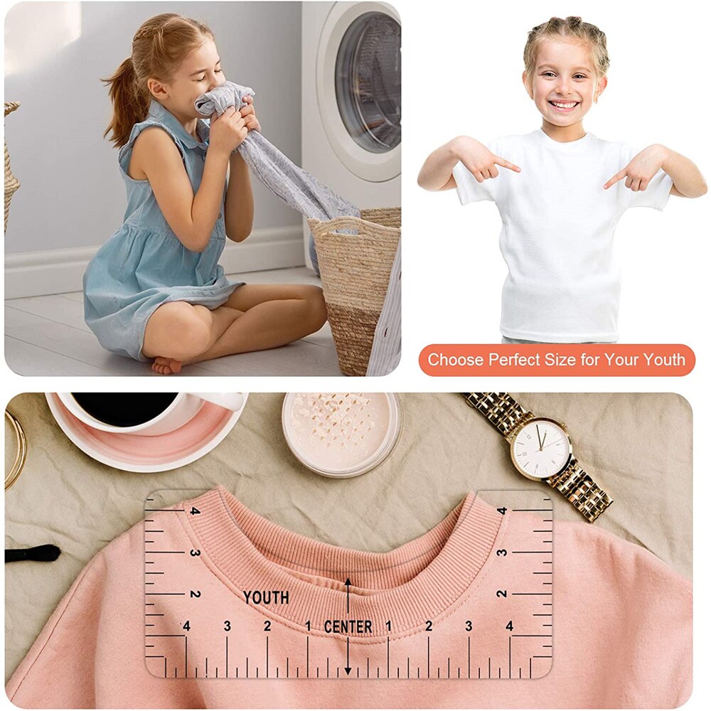 T Shirt Ruler Guide to Center Designs Set for Sublimation, T Shirt Alignment Tool with Clothing Size Chart Built-in for anybody