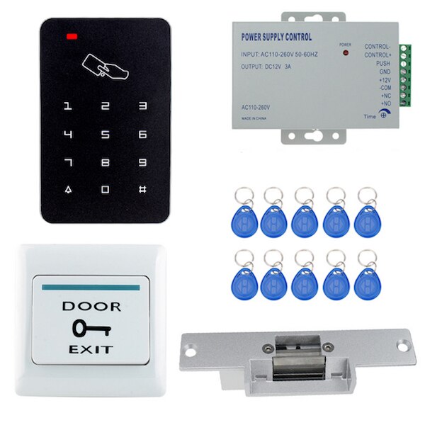 Rfid adgangskontrol låsesystem kit sæt 125 khz em kortlæser med 180kg magnetisk lås/elektrisk slaglås til hjem/kontor: Sæt to