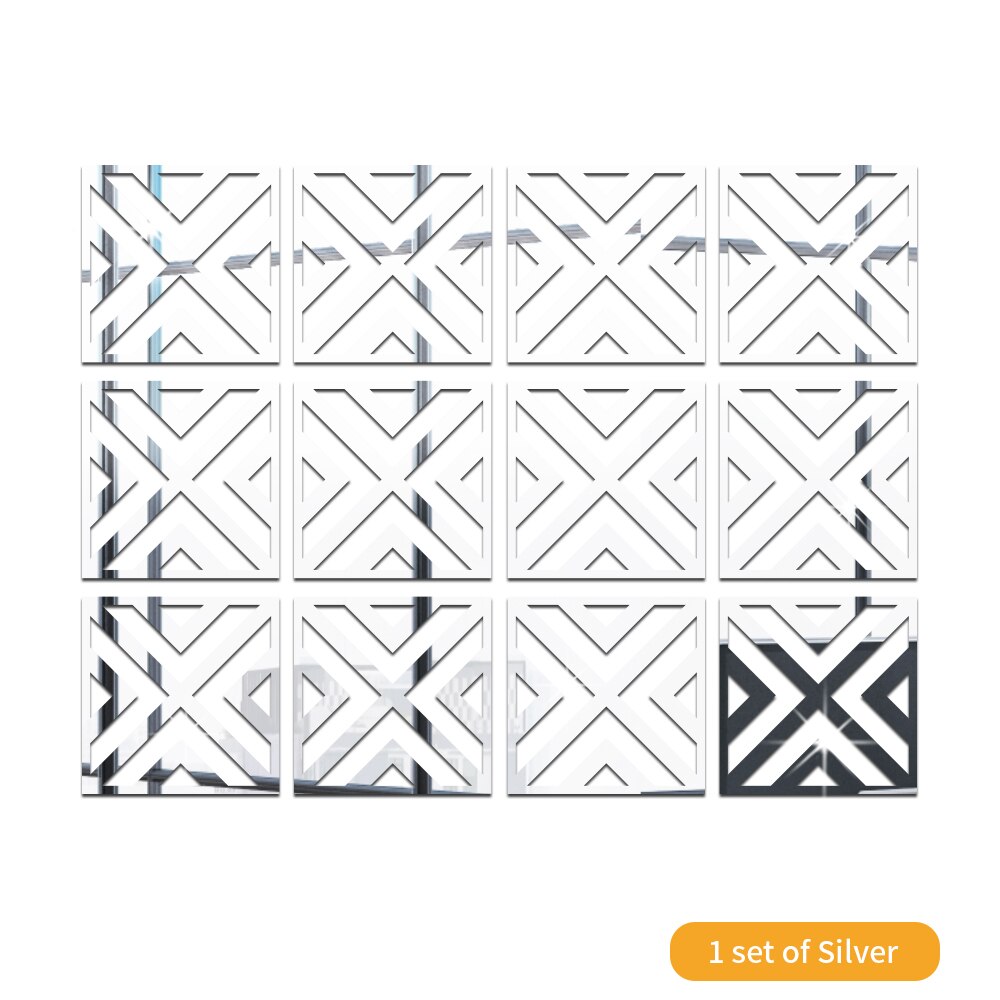 Funlife®Spiegel Aufkleber Wand Aufkleber Wasserdicht Bad Möbel Leicht zu Reinigen für Küche Home Decor Wohnzimmer Abnehmbare: silver / 28x28cmx24pcs