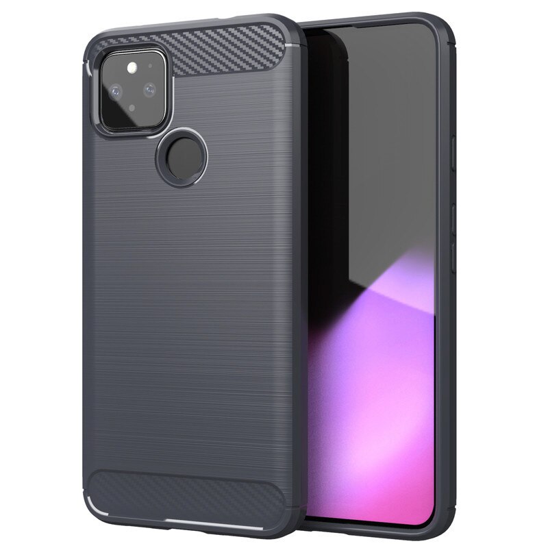 Carbon Fiber For Google Pixel 4a 5G Case + Tempered glass Soft Protection TPU Silicon Gel Skin Google Pixel 5 Cover: Google Pixel 5 / Gray / Case and Tem glass