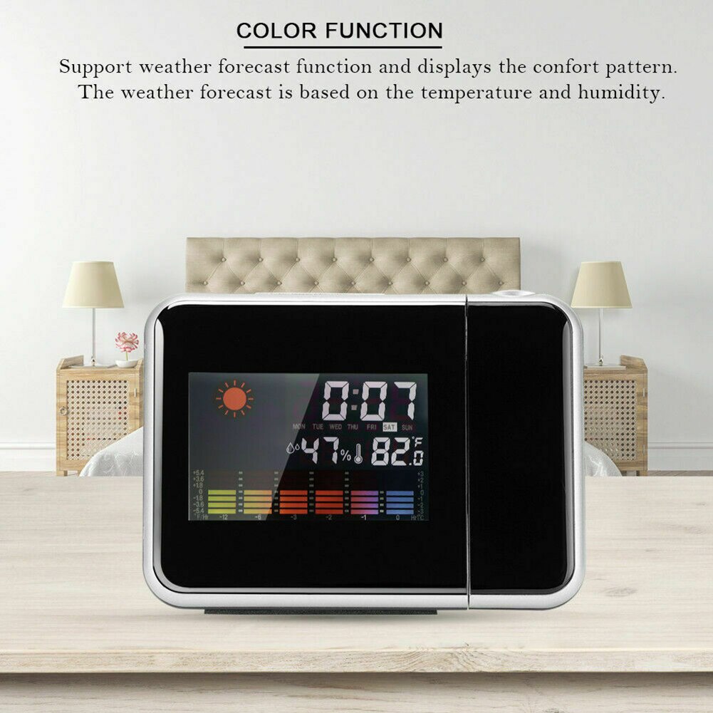 Intelligent LED Digital Projection Alarm Clock LED Screen Home Weather Thermometer Snooze Table Time Date Display Calendar USB