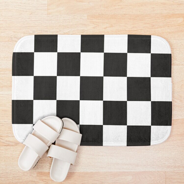 Black and White Checkerboard Chess square pattern HD Online Store Bath Mat