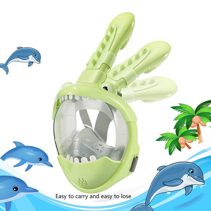 Hel ansikts barn snorkel mask vikbar 180 graders panoramautsikt snorkling mask anti dimma anti läckage snorkel: Grön