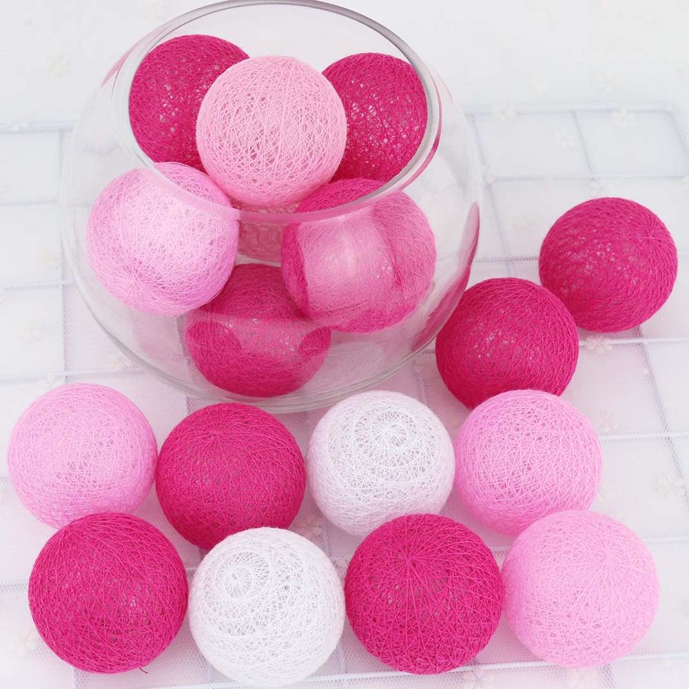 Fe guirlander led string lys værelse dekoration lys 2m 3.5cm dia vatkugler lanterner til julefest batteri kq: Rose rød serie / Varmt hvidt lys / Batterikasse