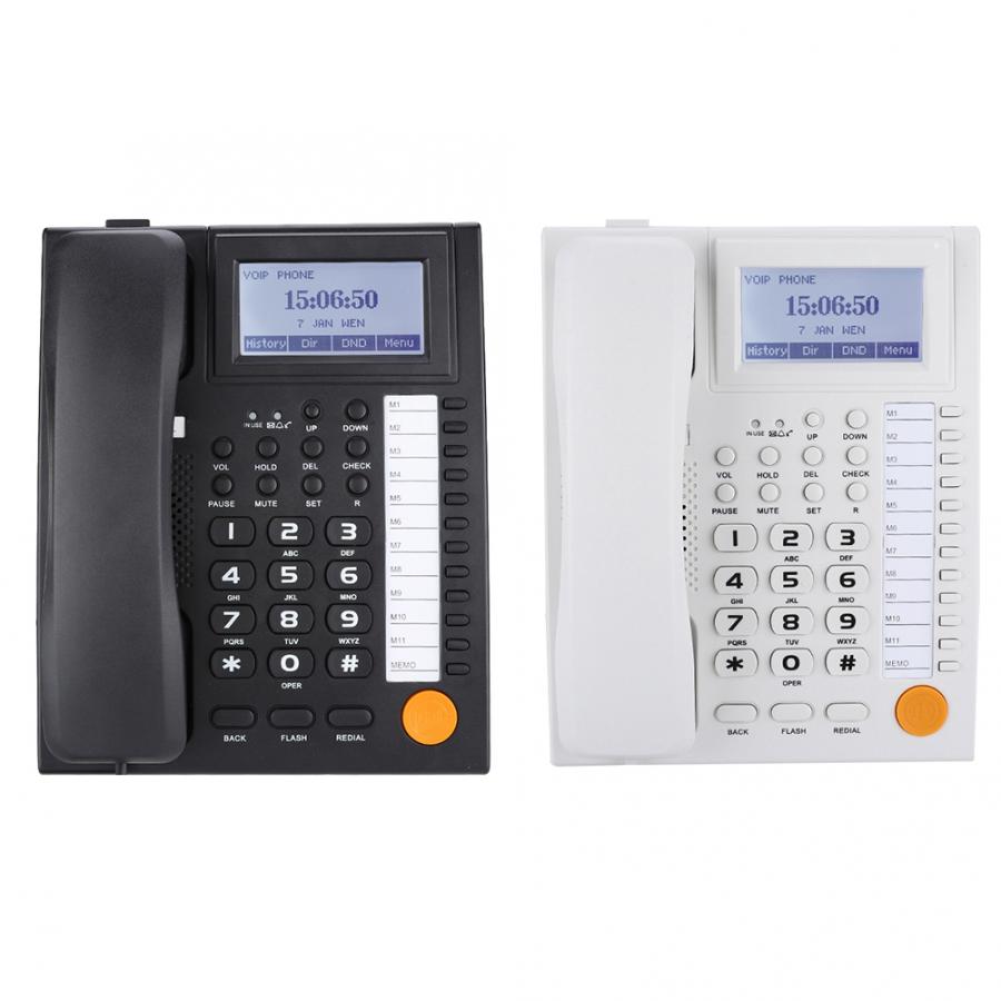 Wall Mountable Telephone Desktop Corded Landline Phone with 11 Fast Dial Automatic Take-up Ringtone Switch Dual Interface