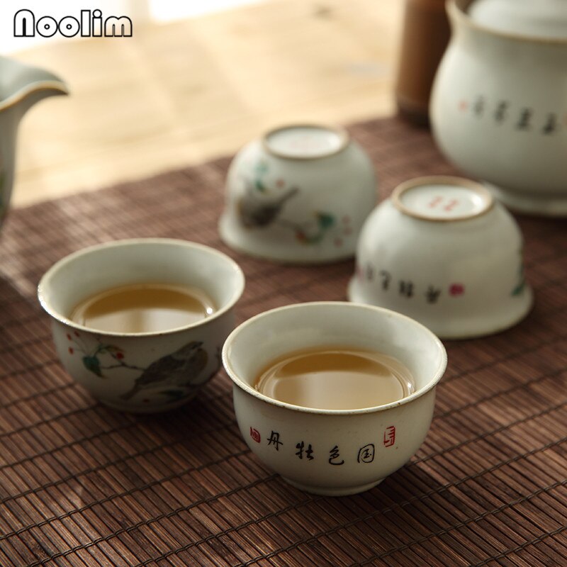 Malede blomster og fugle japansk antik kinesisk porcelæn gaiwan kung fu te kopper retro porcelæn celadon vand kop drinkware