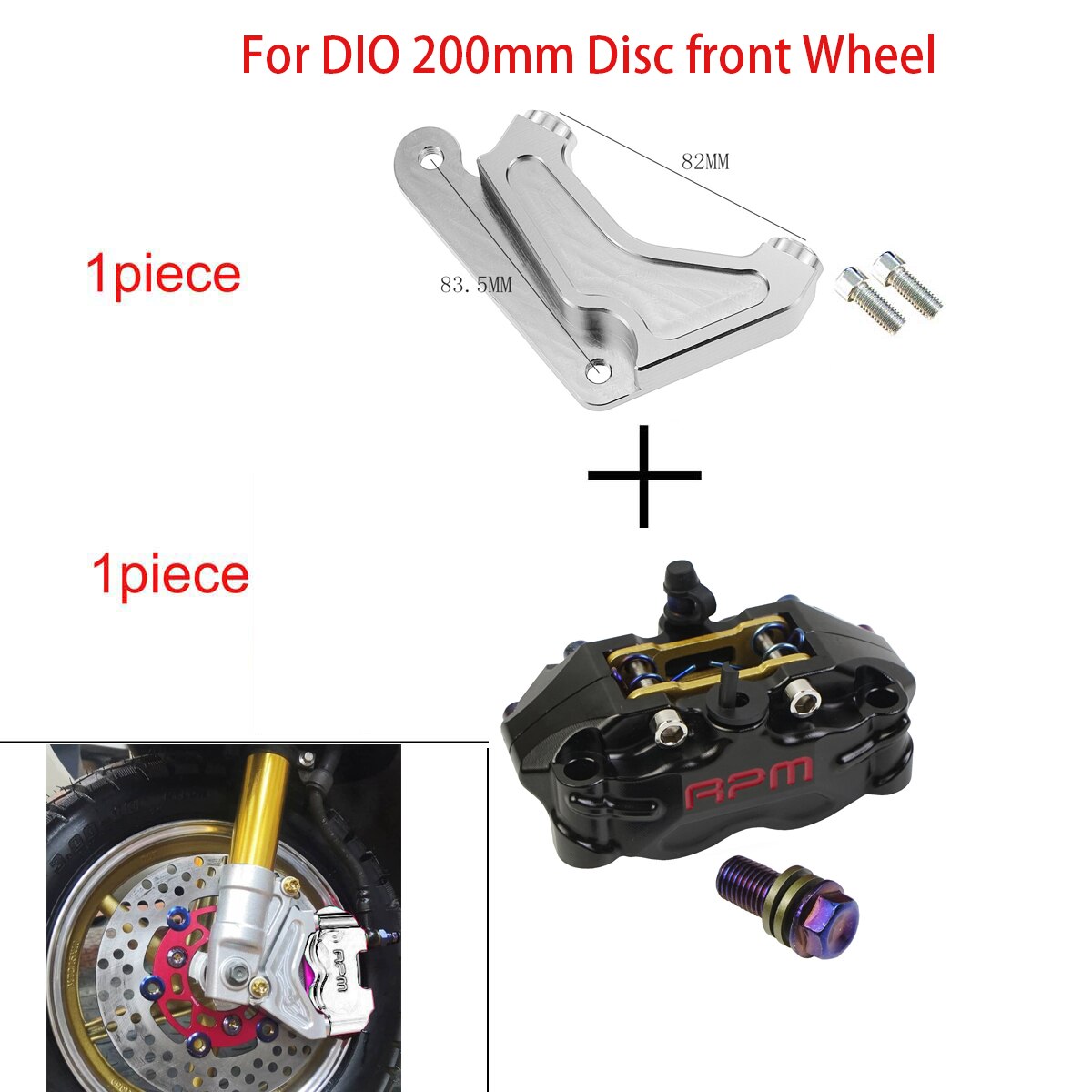 Tarcza hamulcowa motocykla 200mm 220mm przód tył 4 tłok montaż promieniowy 82mm RPM dla skutera Rsz Jog Dirt pitbike GROM: black D Bracket 200