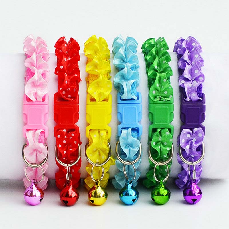 Colliers en dentelle pour chien, chiot, chat, motif à pois, chaîne de cou ajustable avec cloche, pour animaux de compagnie, directe d'usine