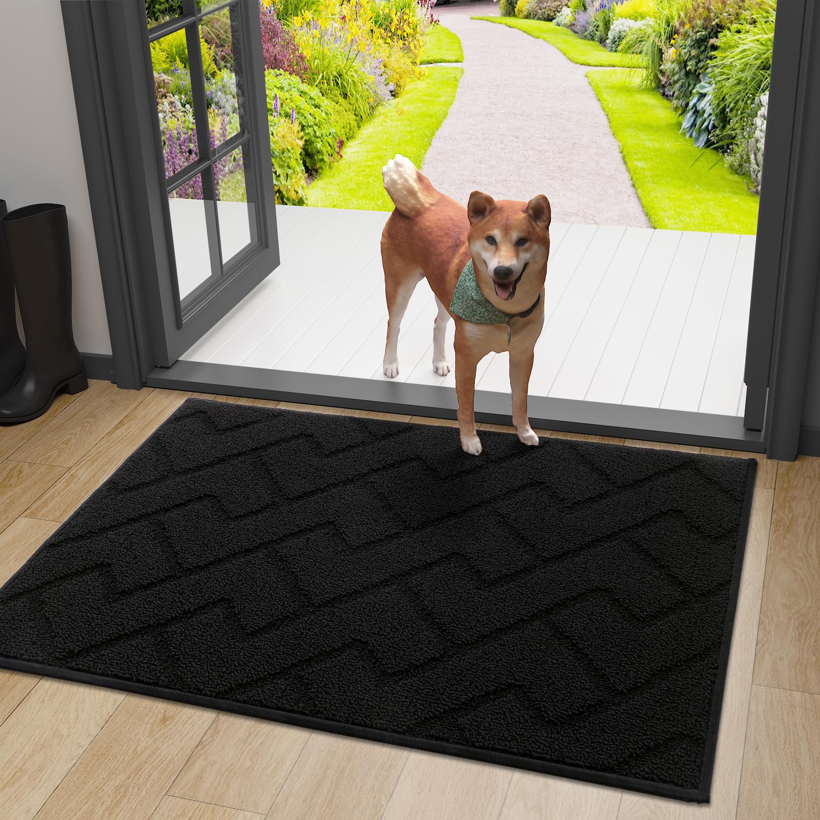 Olanly-Tapete de Porta Impermeável Antiderrapante Interior e Exterior, Welcome Mat para Entrada, Entrada em Casa, Quatro Estações, Livre de Odor: 30*40 cm / Preto
