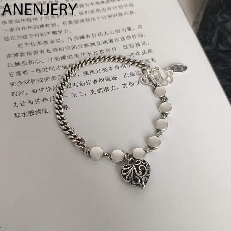 Anenjery Vintage Handgemaakte Liefde Hart Armband Bangles Voor Vrouwen Mannen Paar Armband Dikke Ketting Thai Zilveren Kleur Sieraden S-B418