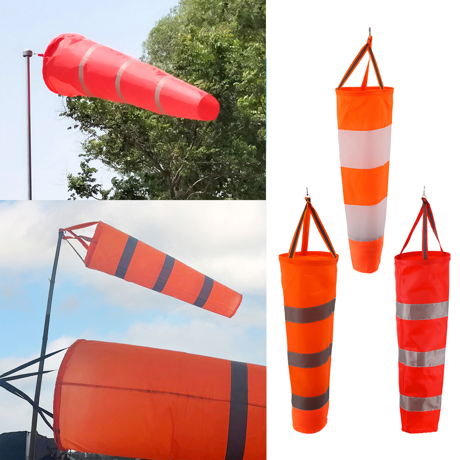 Manga de viento de 60/80/100cm para medición de dirección del viento al aire libre, cinturón reflectante, veleta resistente al ras para aeropuerto, aviación, jardín, granja