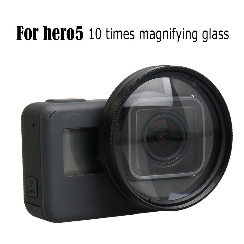 Go Pro hero 5 6 Macro gros plan 16 loupe, filtre de lentille de grossissement 16x et adaptateur de loupe 10x pour GoPro hero 5 6 7 noir