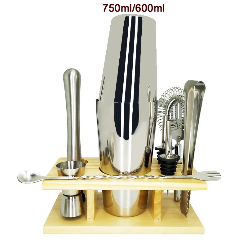 Kit de Bar 2-10 pièces | Ensemble d'outils de Bar avec support en bois , ensemble de secoueurs à Cocktail professionnels et outils de Bar: Package 5 750600ml