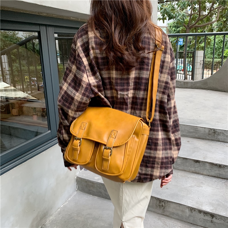 Vintage olie wax leren dames schoudertas grote capaciteit brede band dames crossbody tas casual messenger bag grote handtas bolsa