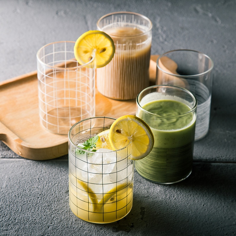 Juego de vasos minimalistas de vidrio con de rayas transparentes, vaso de leche y jugo de cerveza para la familia, vasos de vidrio para beber, 6 uds.
