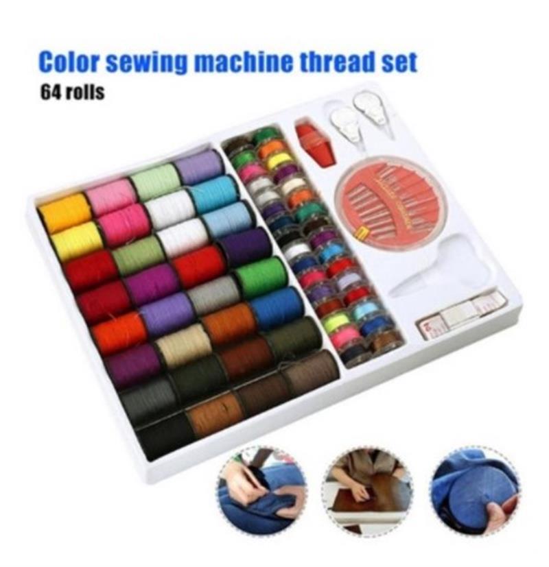Bobina y 40 metros de hilo de coser, herramientas de costura para el hogar, con soporte de bobina, Kit para hilo de mano y máquina, 36 Uds.: 64 colors