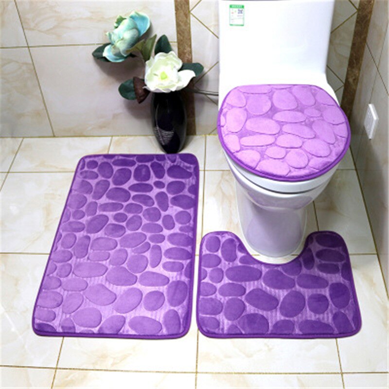 Set Van 3 Badkamer Badmat Set Wc Zachte Antislip 2Pcs Badmat Badkamer Tapijt Douche Tapijten Set wc Deksel Cover Vloermatten: purple-3PCS