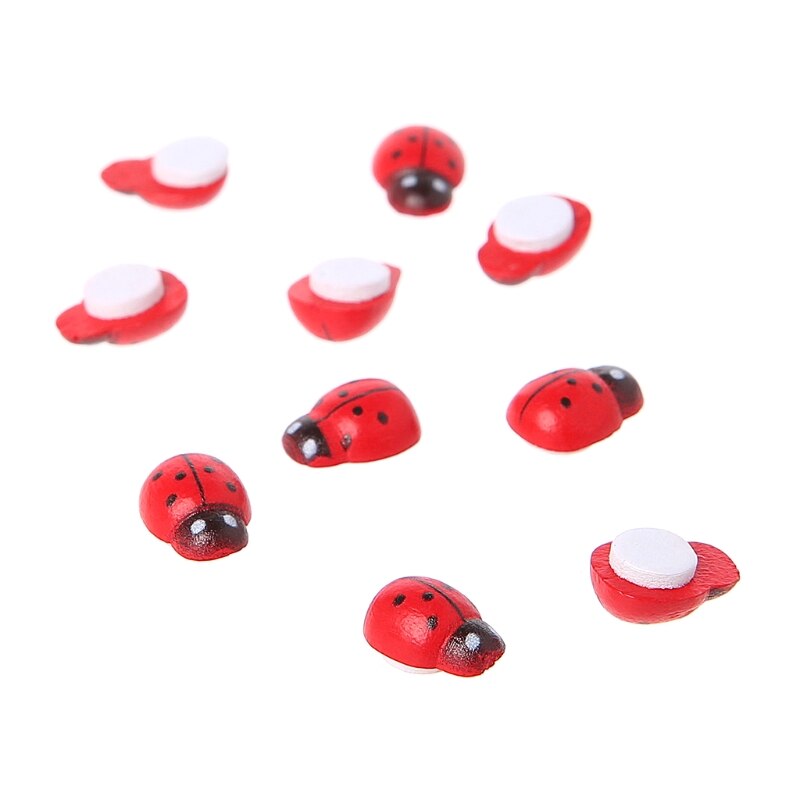 10Pcs Mini Ladybird Red Beetle Ladybug Fairy Doll House Garden Decor Ornament