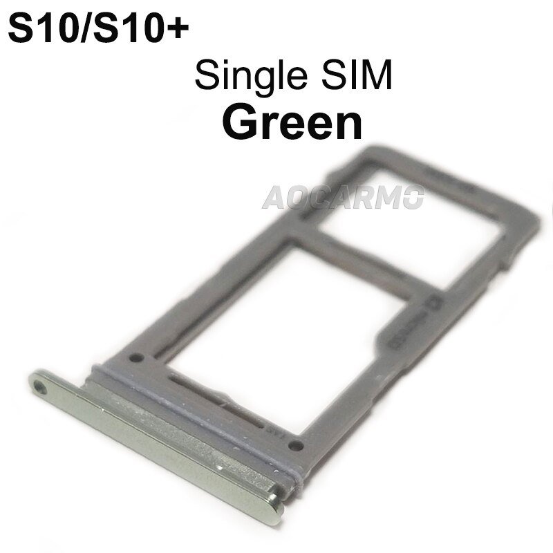 Aocarmo para Samsung Galaxy S10/+ S10plus S10, bandeja de plástico Nano Sim de Metal simple/doble, ranura para MicroSD, SM-G9730 G9750: Green  1 SIM