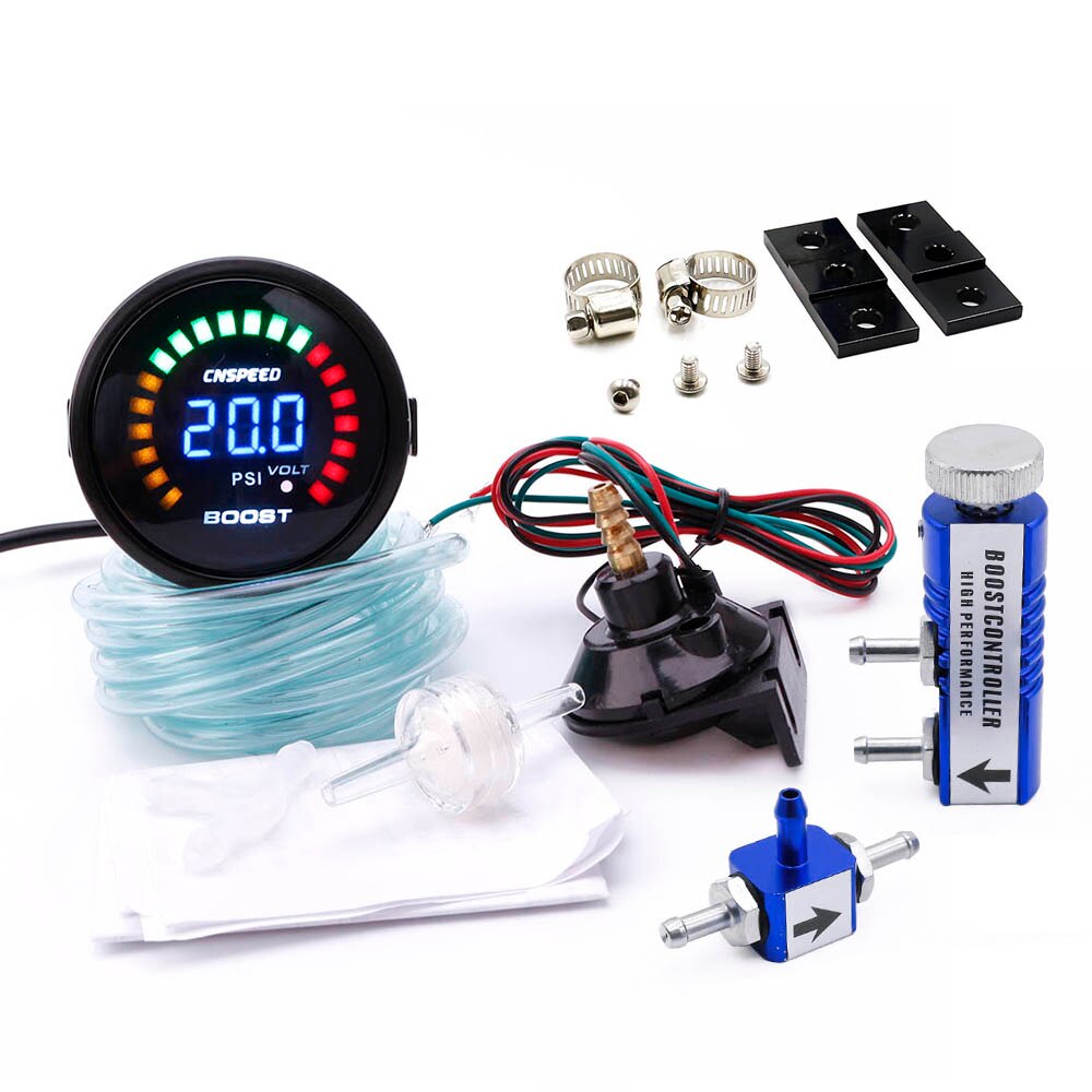 Cnspeed 2 " 52mm digital auto turbo boost gauge -15-45 psi + justerbar turbo boost controller kit 1-30 psi i kabinen: Med blå kontrol