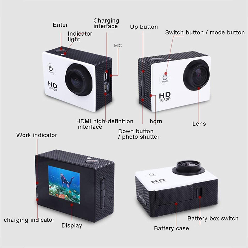Sports Camera Full HD Video Camera 30M Sports DV 2.0 Inch LCD Screen 1080p Waterproof Camera Mini Camera Recorder