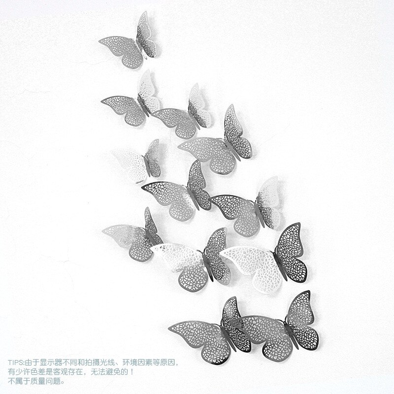 3d metalen stickers voor kamerdecoratie, 3d vlinders voor thuis, kinderkamer muurstickers, festival, feestindeling: Sliver-b
