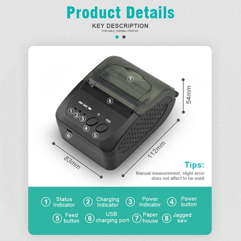 Wireless Bluetooth Receipt Thermal Printer Portable POS Printer For Restaurant Sales Retail 58MM