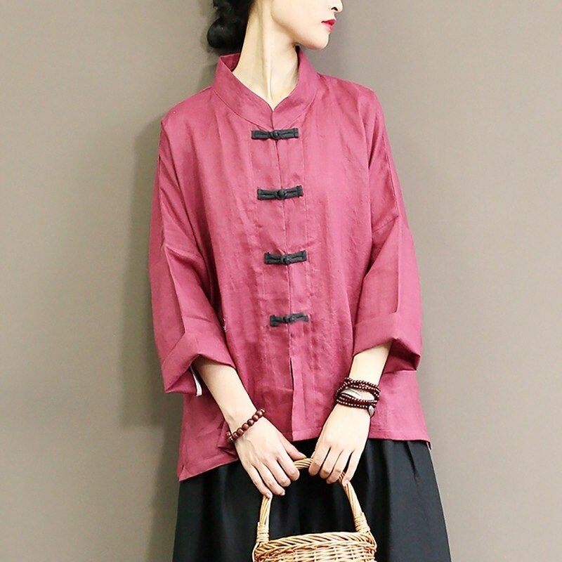 Chinese Style Clothing Women Linen Traditional Top Stand Collar Hanfu Streetwear Tang Suit Vintage Long Sleeve Jackets 12534