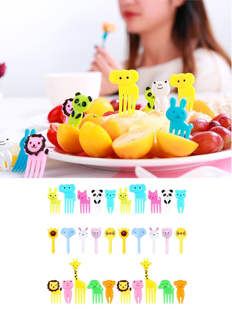 30pcs Kids Fruit Fork Toothpicks Lunch Box Accessories Tableware Decorative Sign Cartoon Animal Child Food Picks Fork