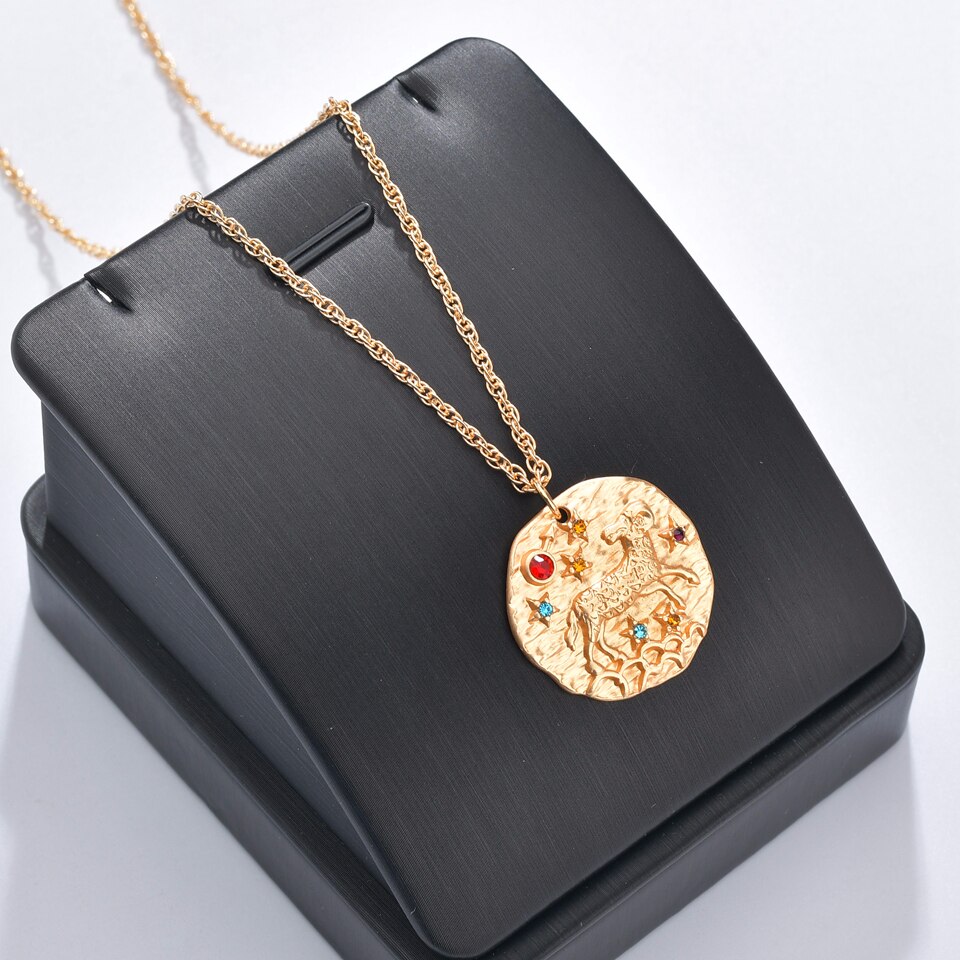 Leuke Boogschutter Hanger Sterrenbeeld Ketting Voor Vrouwen Goud Ronde Kleurrijke Rhinestone 12 Constellation Kettingen