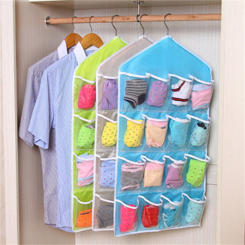 Rack Storage Closet Wardrobe Hanging Shelf Organizer 16 Pockets for Clothes Sock Hanging Organizers