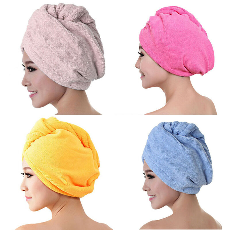 4 farver mikrofiber hår tørring håndklæde wrap turban hoved hat bun cap brusebad tørt mikrofiber håndklæde