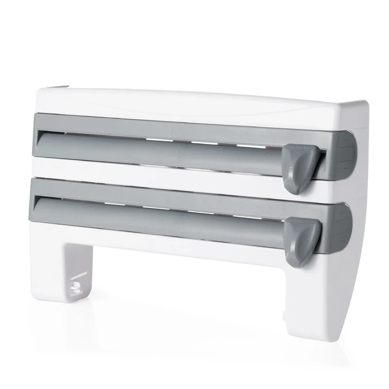 Plastic Refrigerator Cling Film Storage Rack Wrap Cutter Wall Hanging Paper Towel Holder Kitchen Organizer: Light Grey