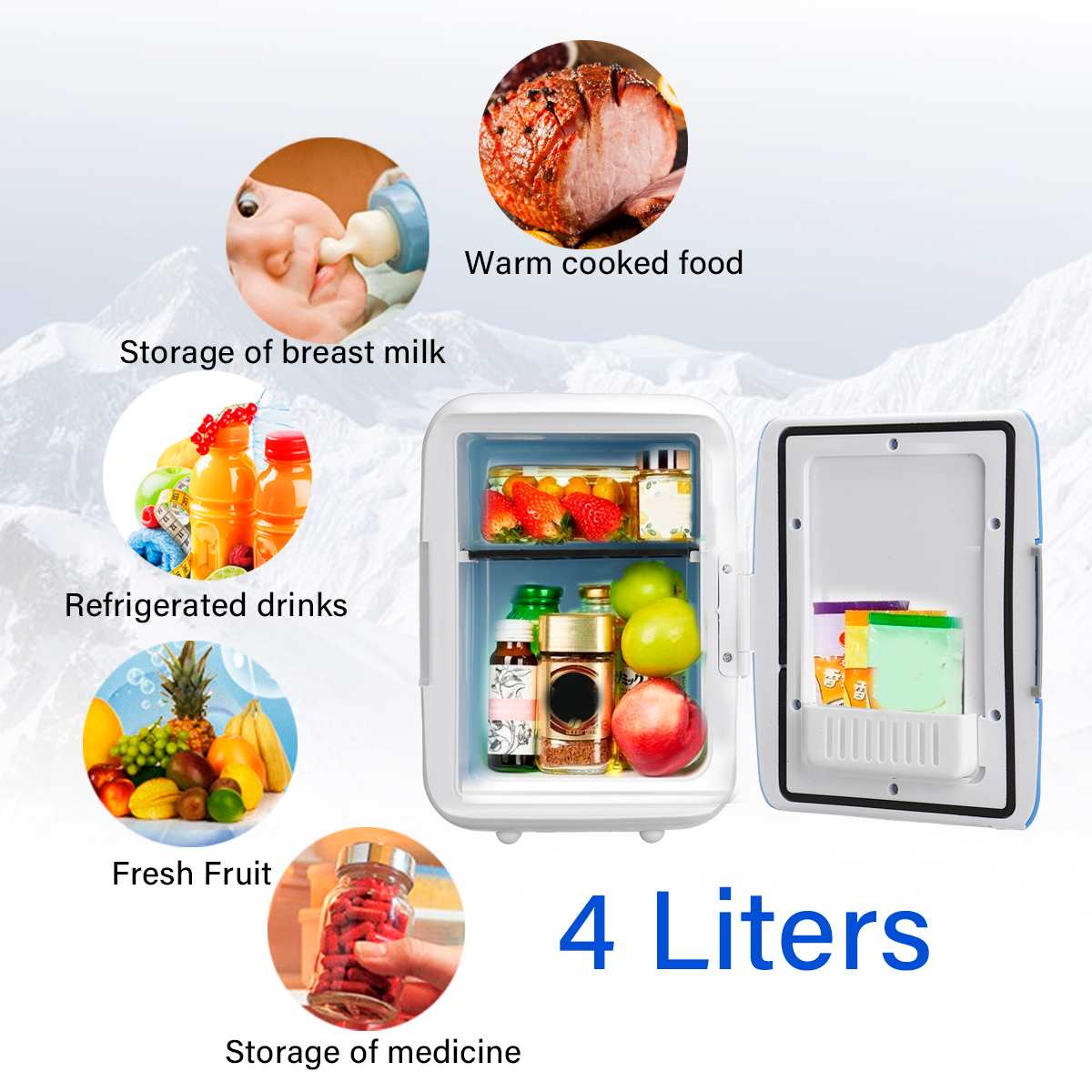 2 in 1 4L Portable Mini Car Refrigerators Dual-Use Portable Warmer Freezer Cooler Camping Fridge Vehicle Travel Fridge