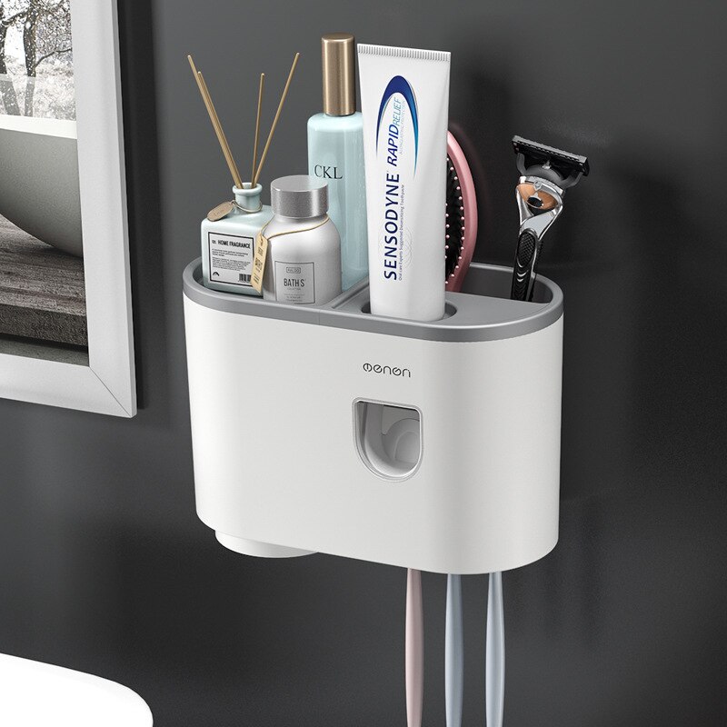 thumbnail image 2 of TIKA Wall-Mounted Toothbrush Holder & Cup Set | Punch-Free Bathroom Organizer With Toothpaste Dispenser 2 of 6