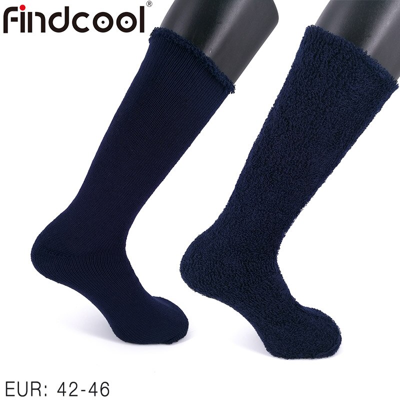 Findcool merinould tykke sokker til mænd og kvinder vinterklatring vandring skistrømper udendørs fiskeri skateboarding sokker: Marine eur 42-46