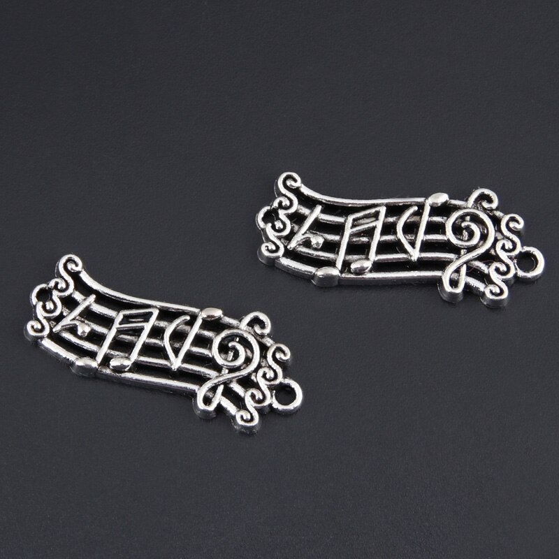 20 stücke Silber Farbe 28x11mm Hinweise Reize Musik Punktzahl Stecker Anhänger passen DIY Schmuck Machen Handarbeit Zubehör